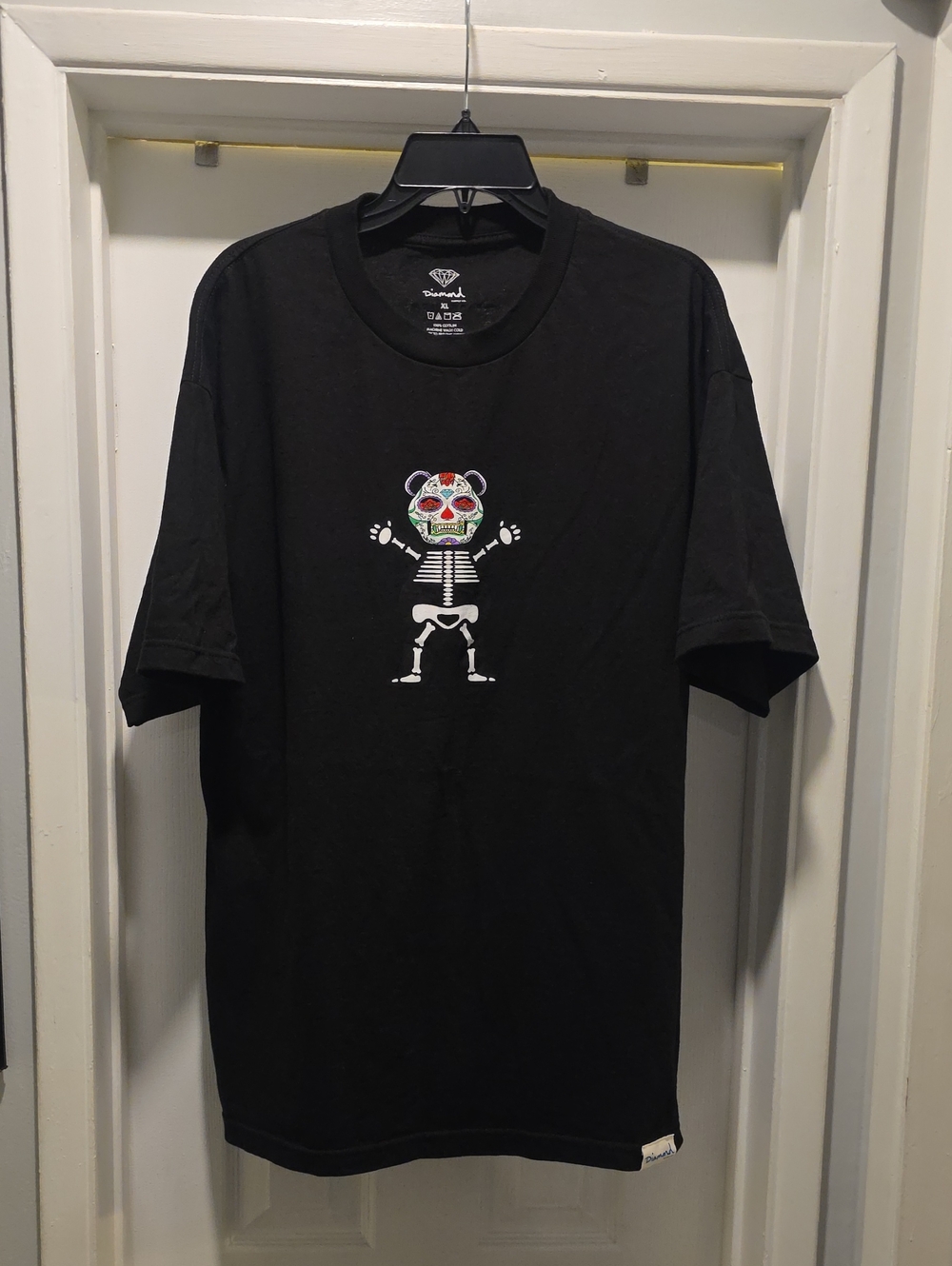 Diamond Supply Co. Black Tee with Colorful Skeleton Bear Graphic